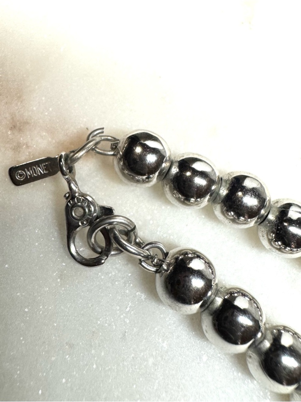 Monet Silver Tone Beaded Necklace Long Strand 30โ Classic - Picture 2 of 4